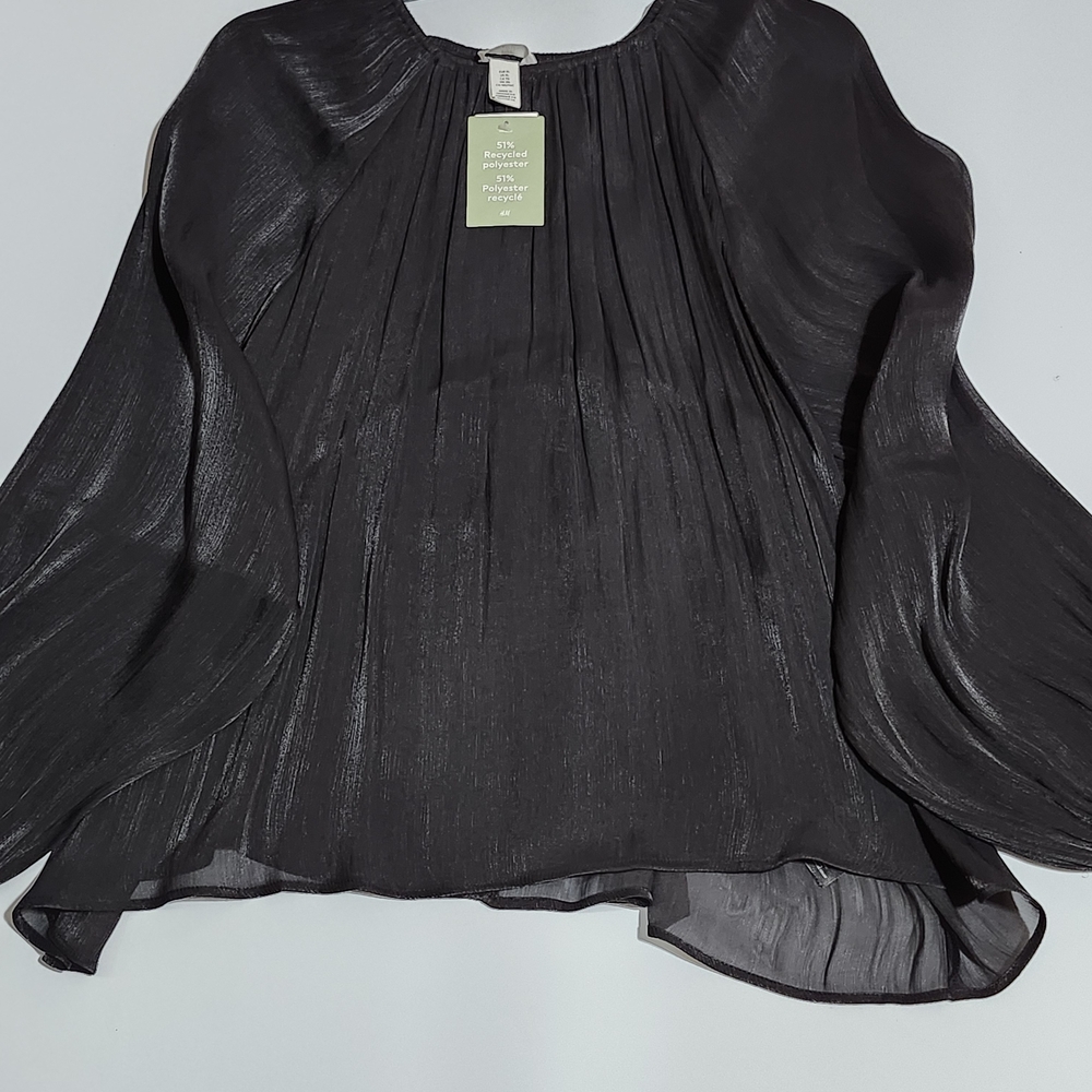 H&M Black Pleated Long-Sleeve Blouse